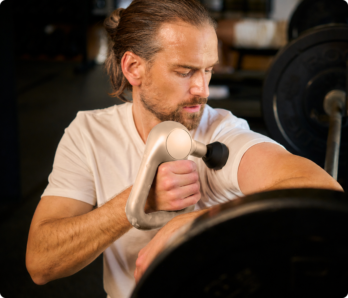 Theragun Relief cream in use while relaxing
